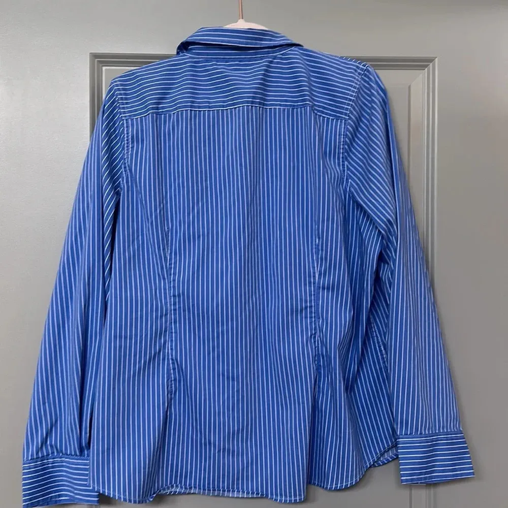Chaps Blue White Pinstripe Button Down - Image 3
