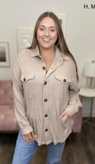 Zenana Pumpkin Spice and Everything Nice Shacket Mocha Brown Pockets Plus 3X - Image 1