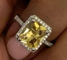 Australian Crystal Square Stone Ring Dipped In White Gold.. Yellow - Image 4