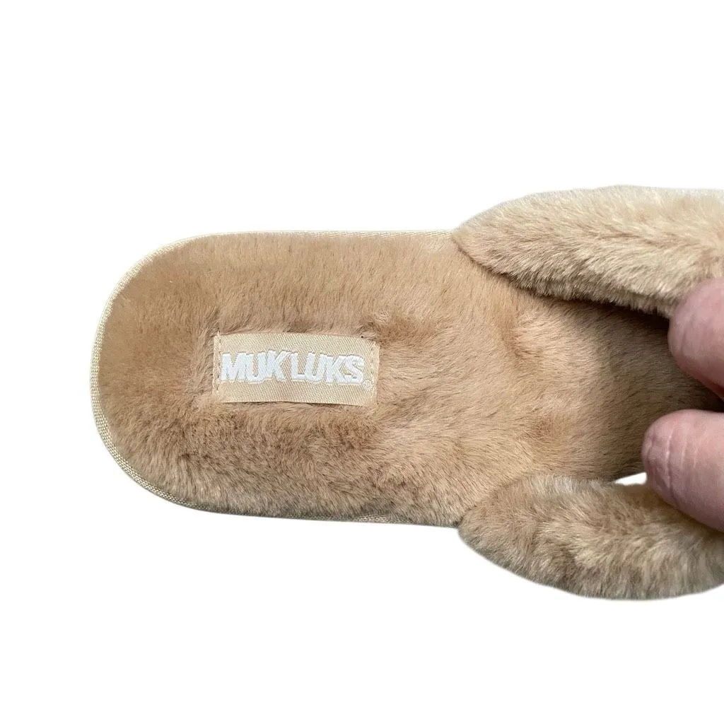 Muk Luks Kirstey Platform Slide Slippers Women’s 7/8 Tan Fluffy Irish Cream NEW - Image 5