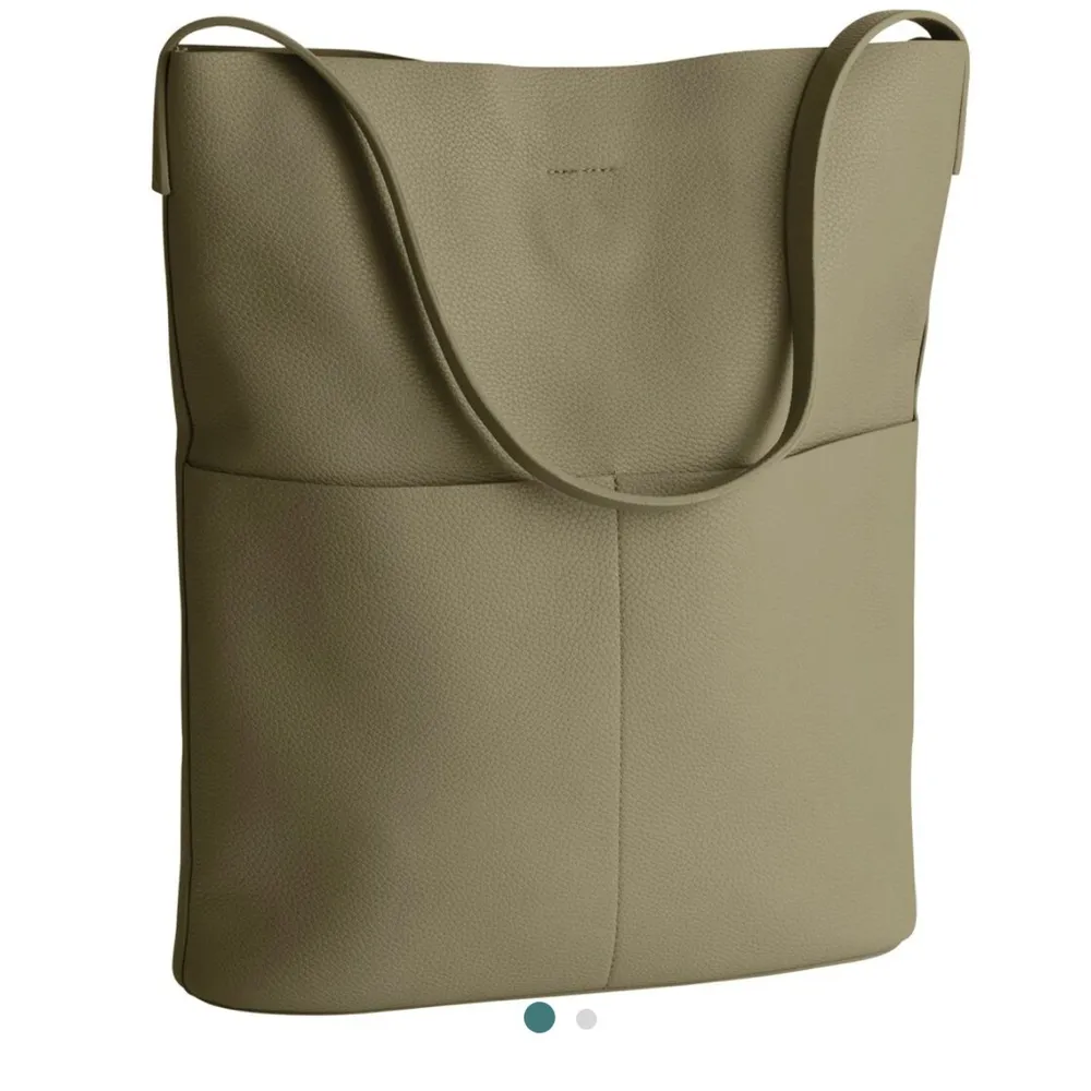 World Market Olive Green Faux Leather Minimalist Hobo Tote Bag - Image 2