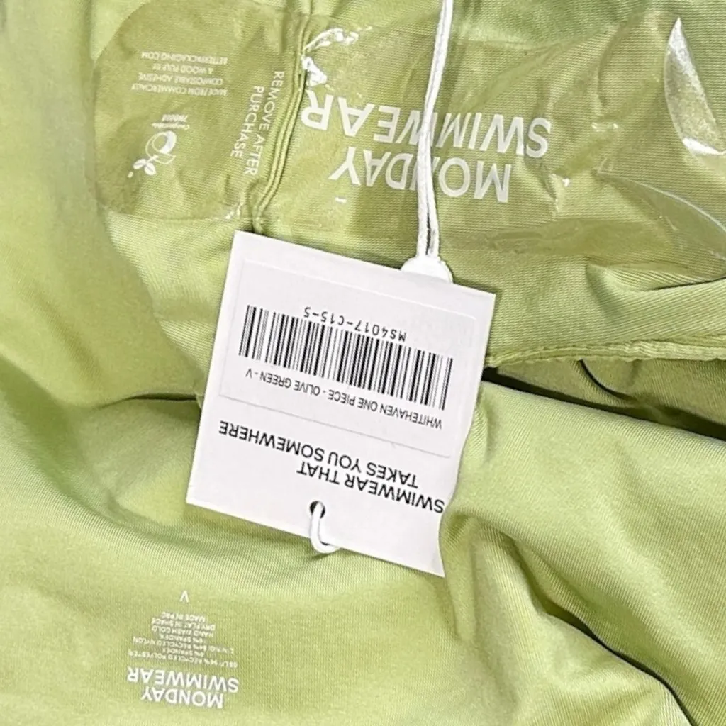 MONDAY SWIMWEAR Whitehaven Crinkle One Piece Swim, Olive Green, V (US12/14) Green Size XL - Image 10