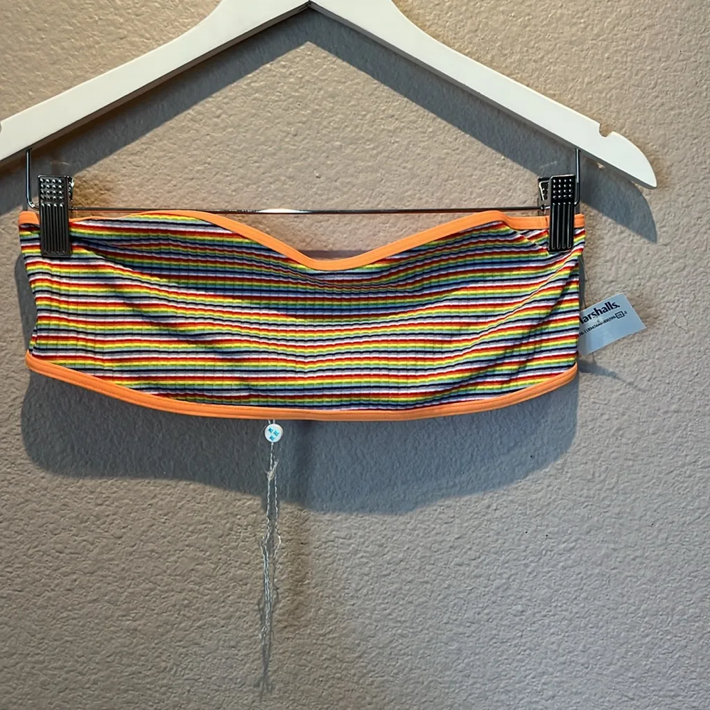 New Frankie’s Bikinis Women’s Rosabella Striped Bandeau Bikini Top Large - Image 3