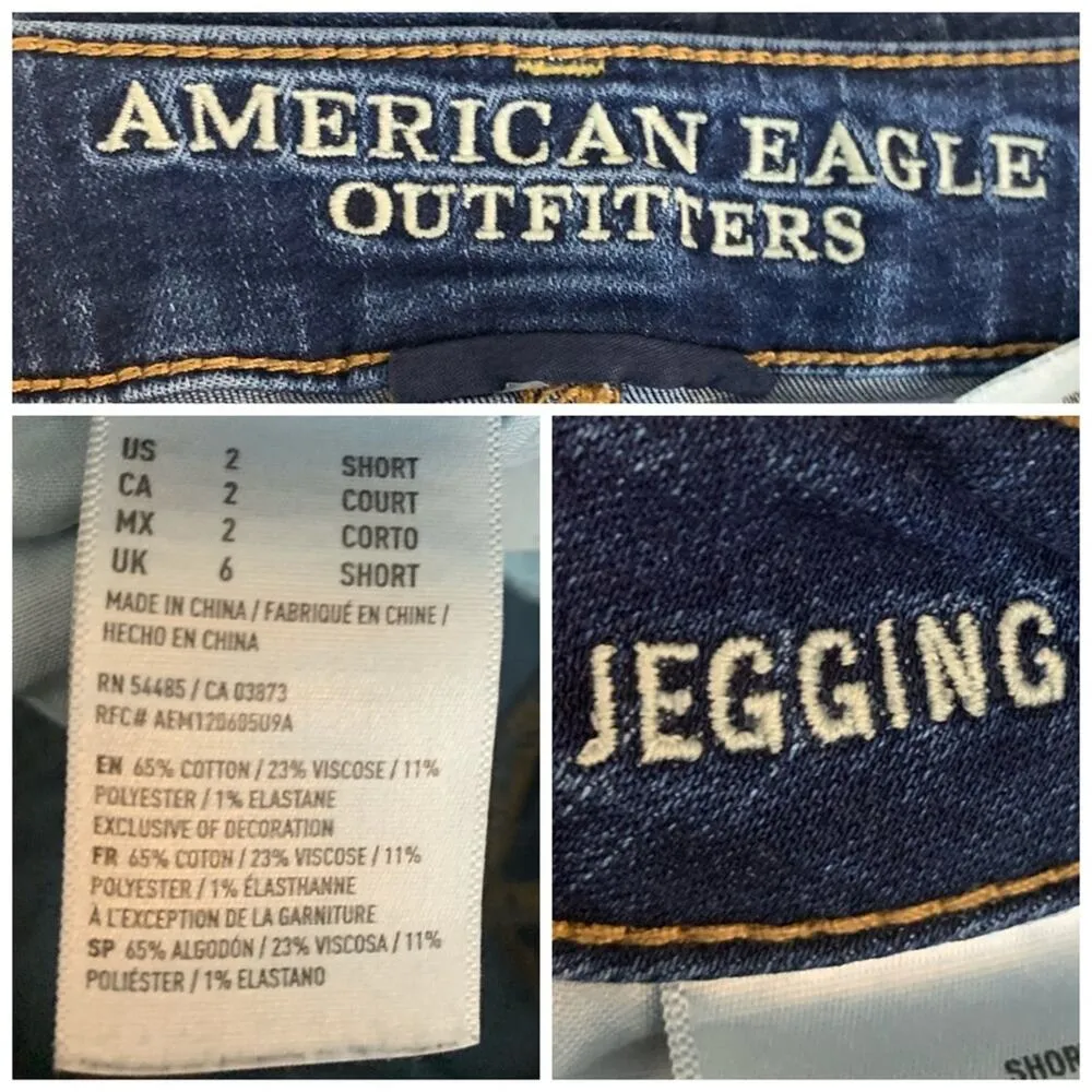 American Eagle AEO Distressed Skinny Dark Wash Jegging Jeans Size 2 Short - Image 6