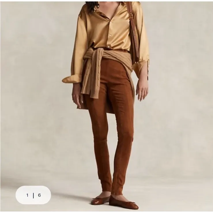 Ralph Lauren Black Label Lamb Suede Pants Women's Size 10 Side Zip Brown Western - Image 11