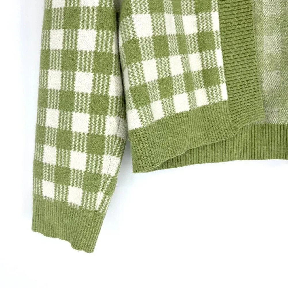 Lalavon Coordinated Set Checkered Crop Knit Sweater Set Green White Size Small - Image 3