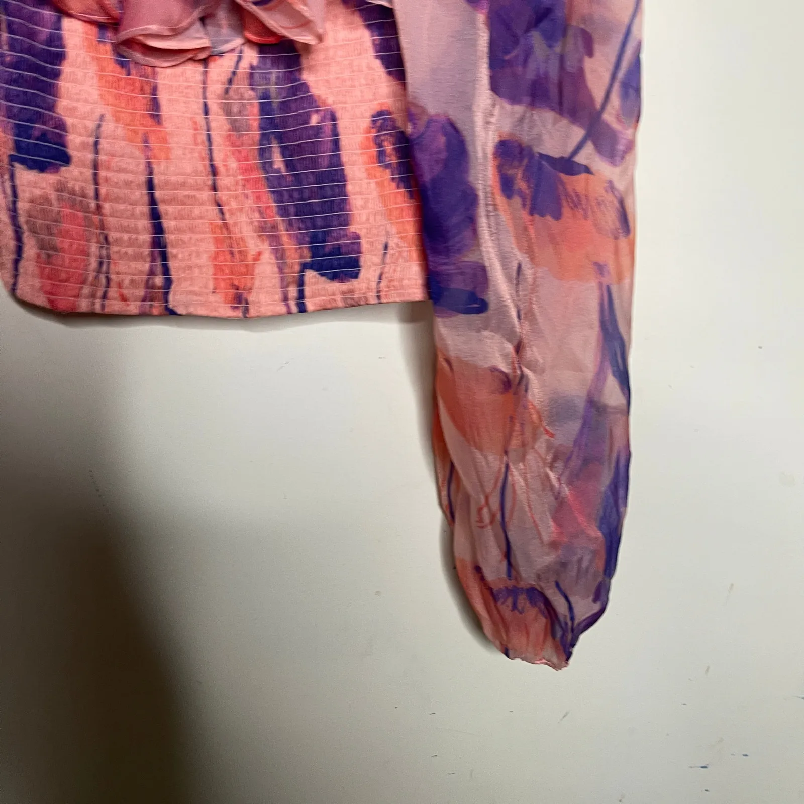 Hutch Ora Orange Floral smoked Top ballon long sleeves sz M - Image 7