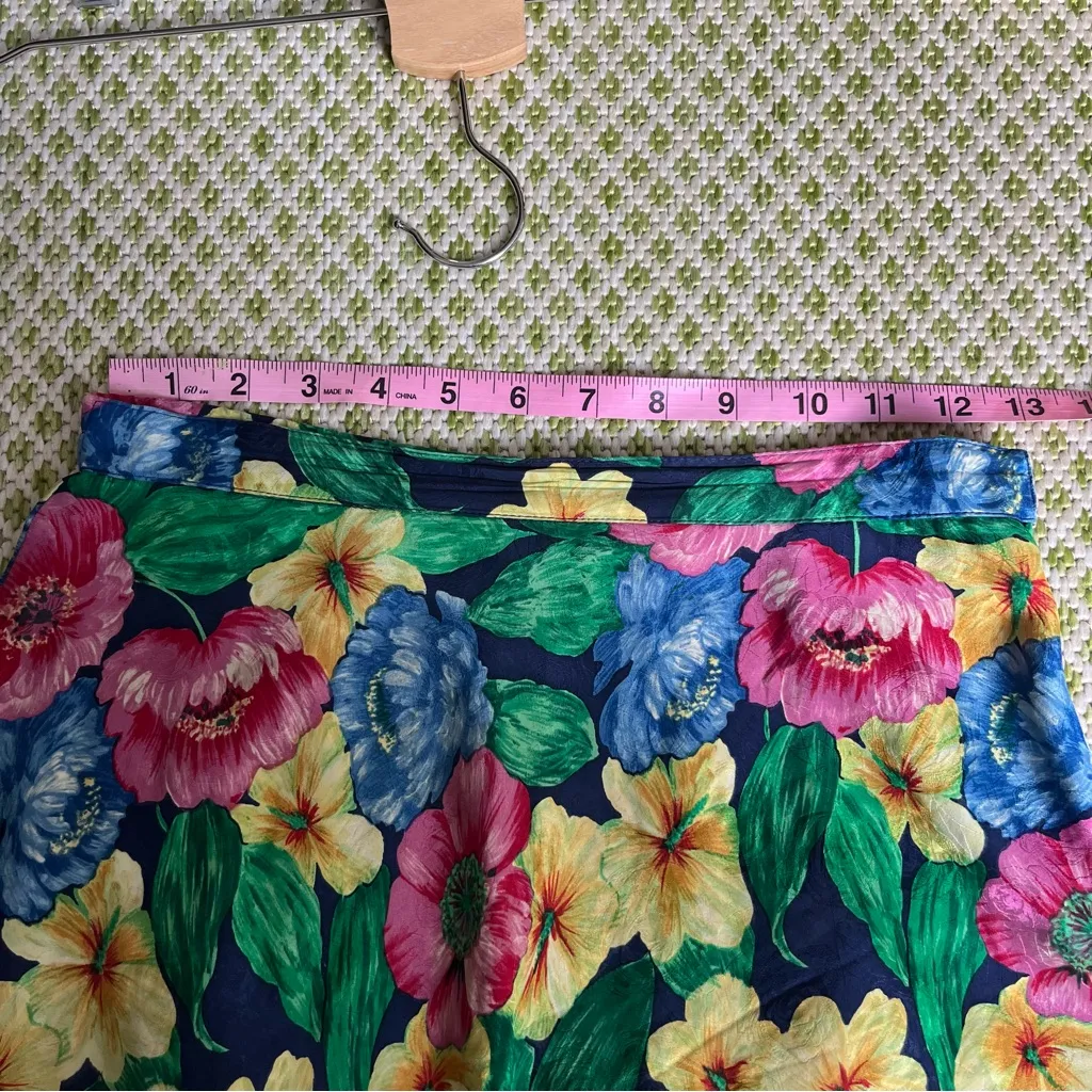 Vintage Silk Floral Midi Skirt Blue Size 6 - Image 7