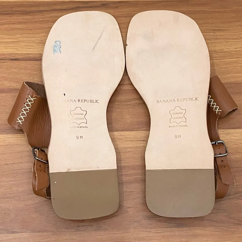 BANANA REPUBLIC Toe Ring Tan Brown Genuine Leather Ankle Strap Flat Sandals 9M - Image 13
