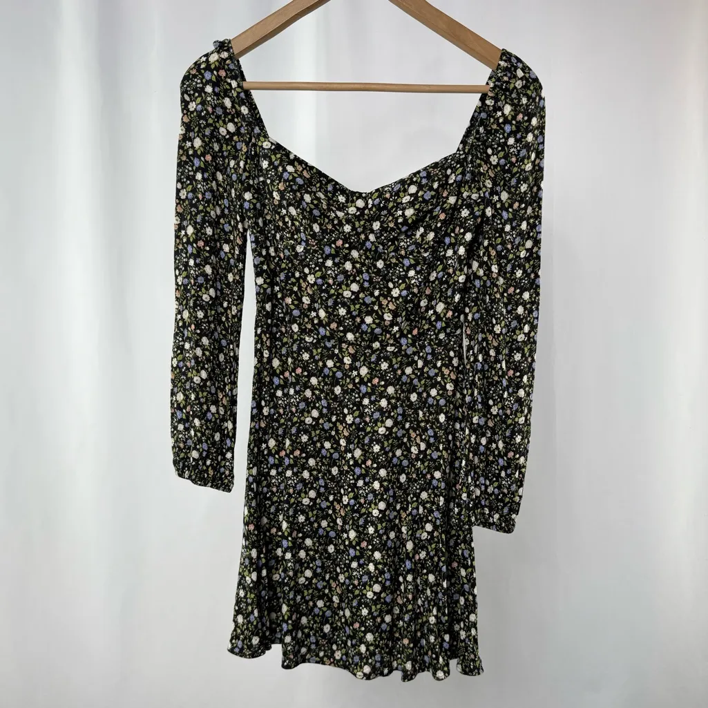 Reformation Mochi Long Sleeve‎ Floral Mini Dress in Black Multi Size 2 - Image 2