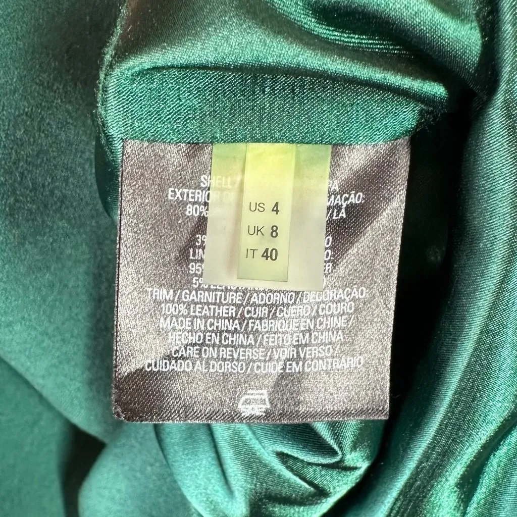 Elie Tahari Emerald Green Wool Blend Sheath Dress Leather Trim Size 4 Career - Image 6