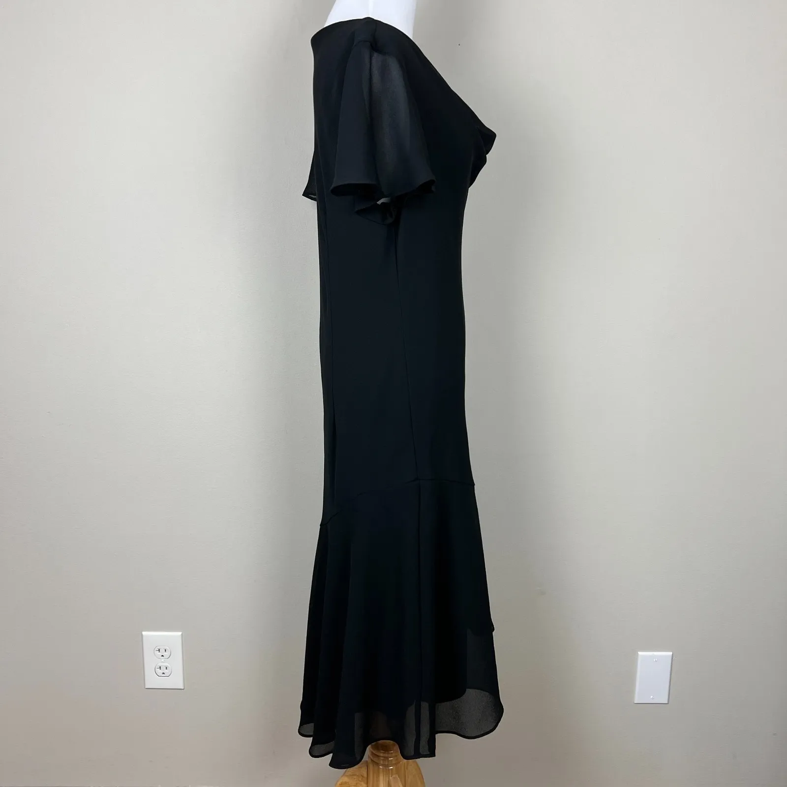 SCARLETT Midi Dress Womens 14 Black Cowl Neck Flounce Sleeve Flounce Hem Evening - Image 5