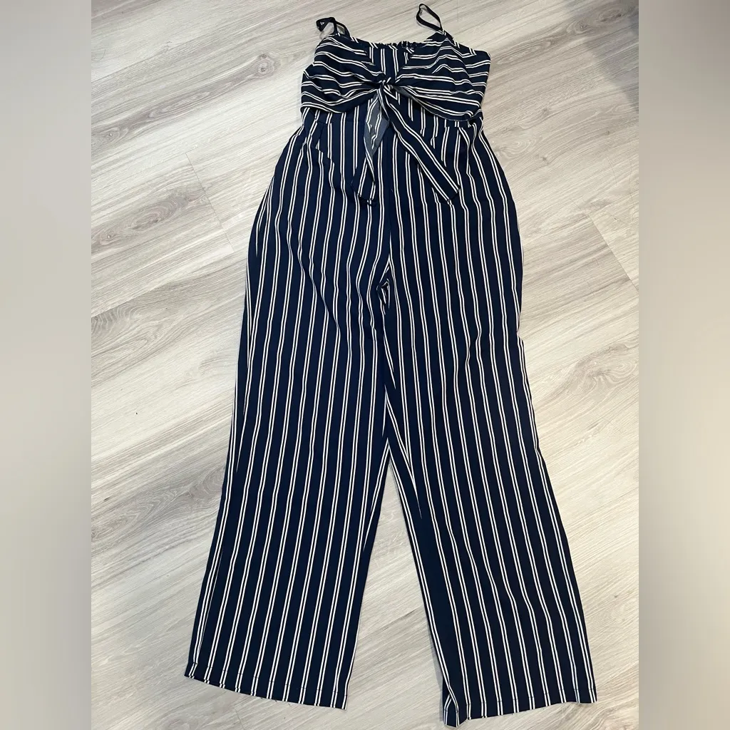 Striped‎ Navy Jumpsuit Blue Size XL - Image 4