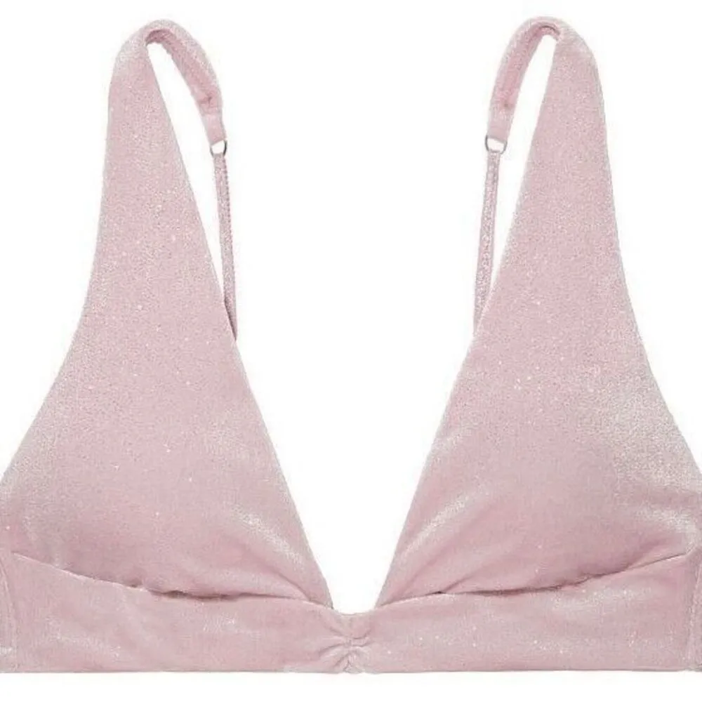 Victoria's Secret NWT Sparkle Pink Velvet Plunge Padded Wireless Bralette Bra M - Image 3