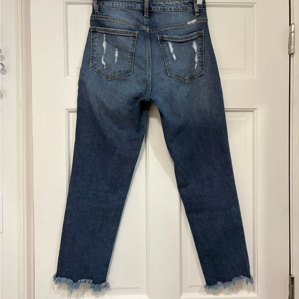 KanCan Distressed Jeans Cropped Double Frayed Hem Stretch Med Wash Preppy 3/25 Blue Size undefined - Image 4