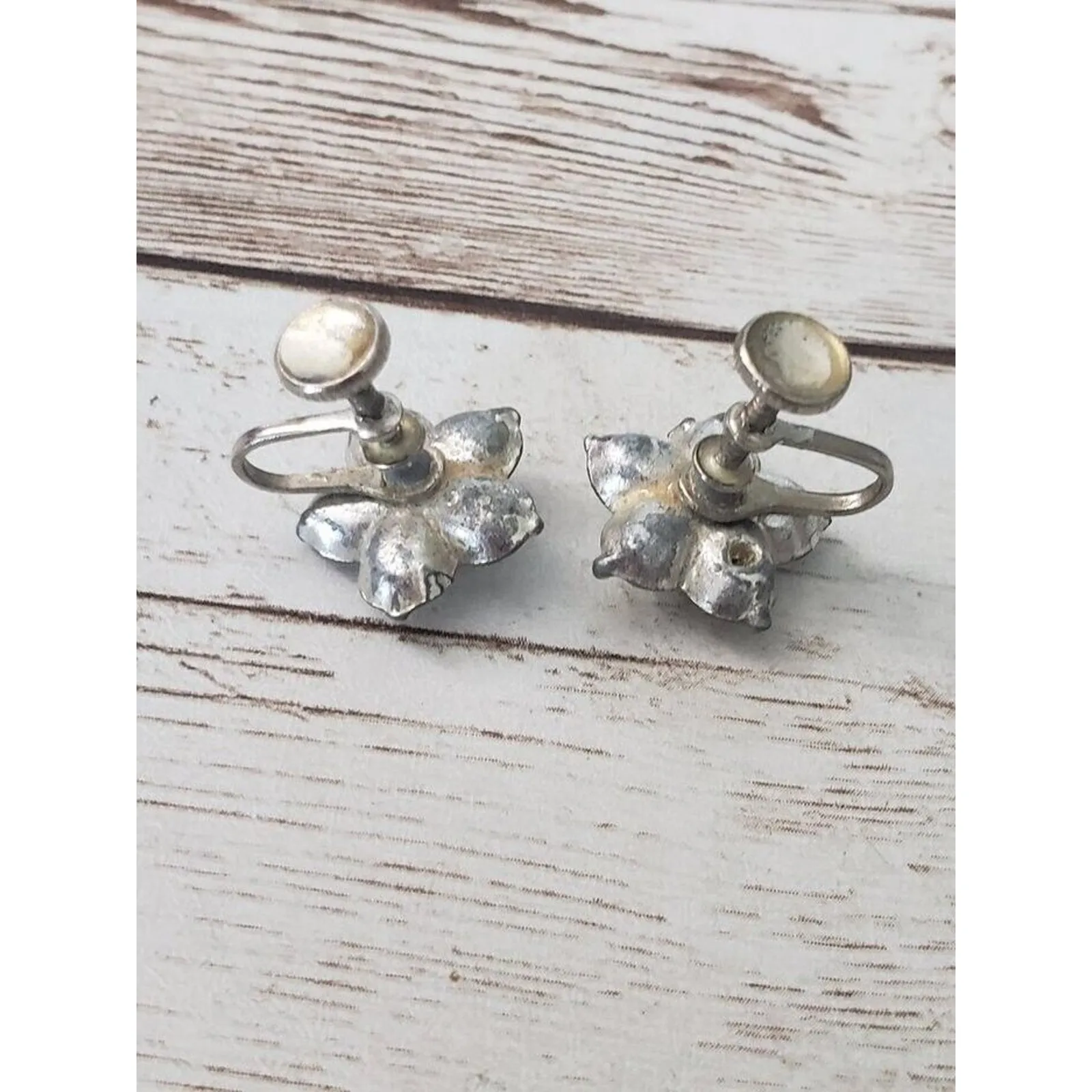 Vintage Screw On Earrings Flower Shape Just Over 0.5" - Image 4