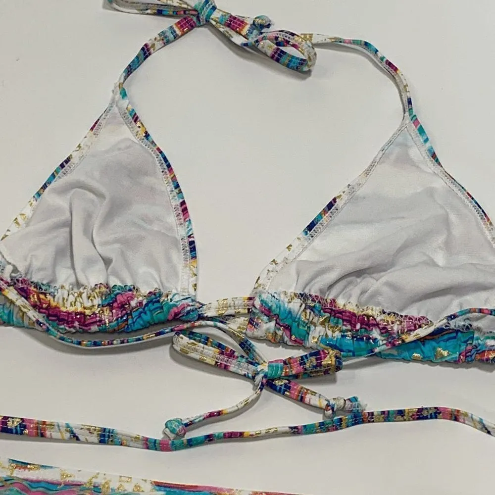 Women's Striped Two Piece Triangle Split Neck Swimsuit Multi - Image 5