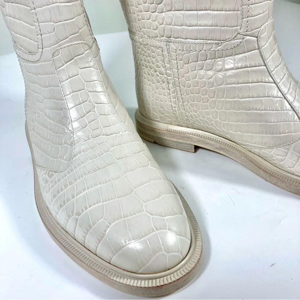 Karligraphy Logo Croc Embossed Riding Boots 37 White NEW - Image 12