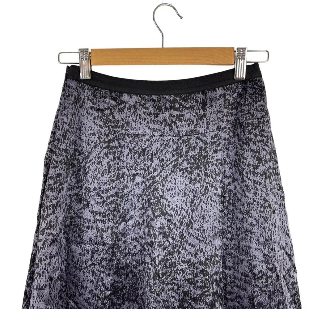 Rebecca Taylor White Noise Purple Black Snap Up Slit Silk A Line Pleat Skirt 0 - Image 8