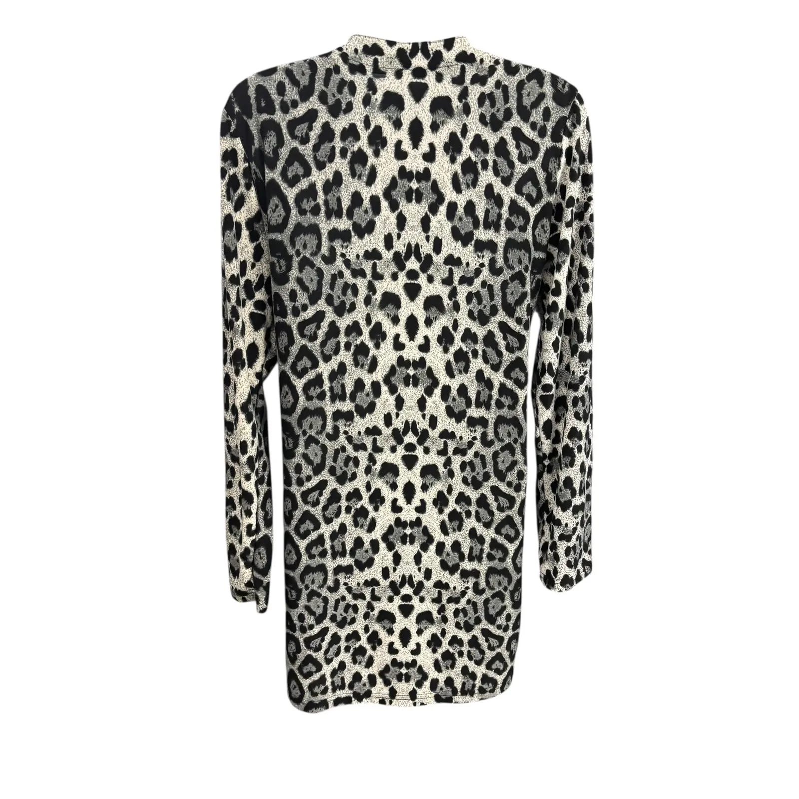 Leopard Print Button Front Dress Women's Size Med Long Sleeve V Neck Black - Image 2