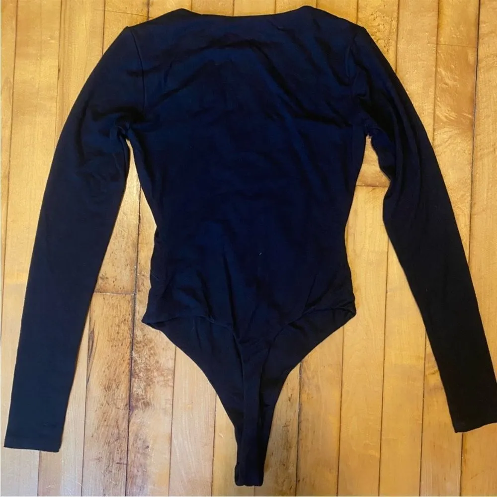 Naked Wardrobe Black Cutout Jersey Long Sleeve Bodysuit - Image 3