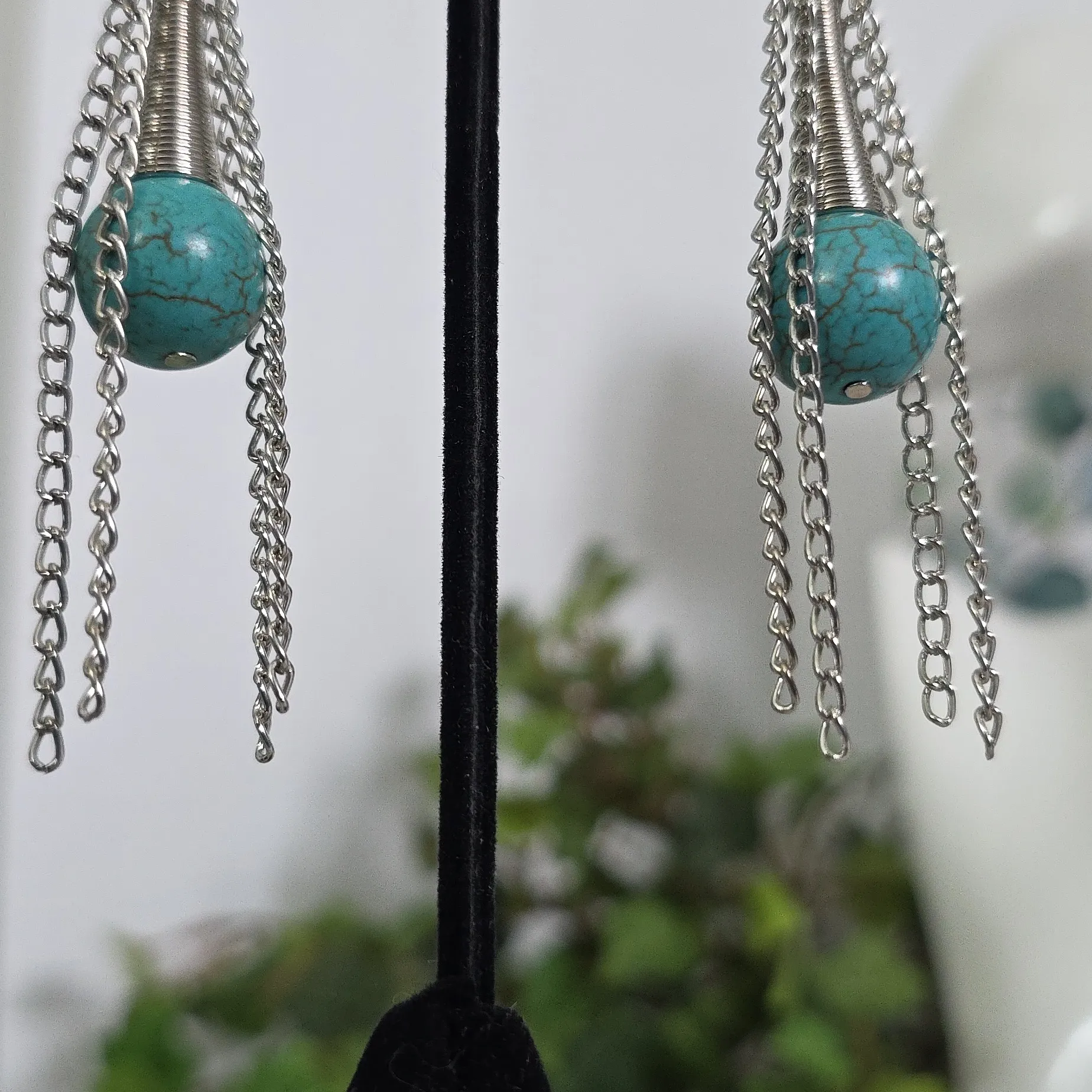 Silver Dangle Earrings With Turquoise Stone and Glass Beads - Image 5