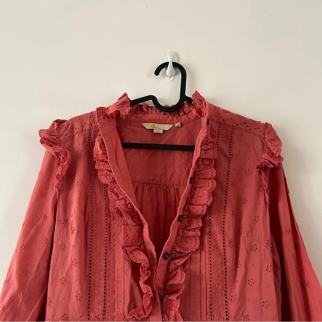 Boden Mixed Broderie Dusty Red" Eyelet Ruffle Dress Size 8L Pink - Image 5