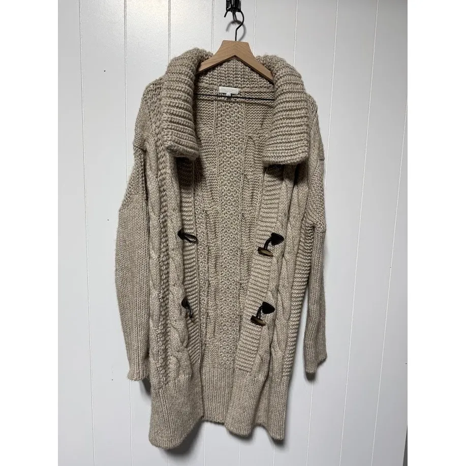 PAOLA MANFREDI Women's Cable Knit Duffle Cardigan Beige Size M Made In Italy Tan Size M - Image 2