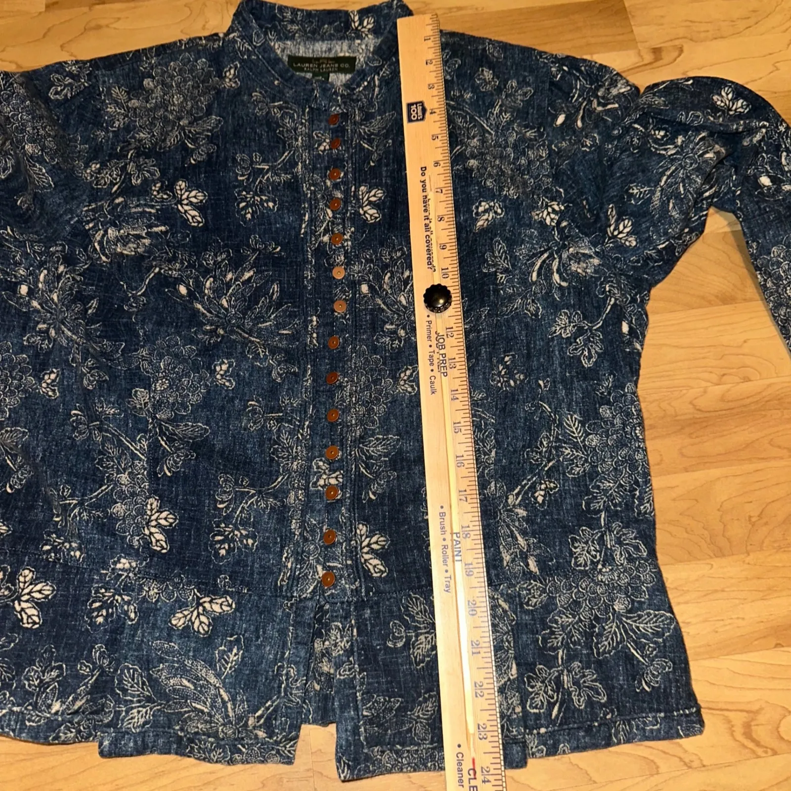 LRL Lauren‎ Jeans Co. Women's Floral Button Up Jacket Denim, Linen Blend Size 16 Blue - Image 10