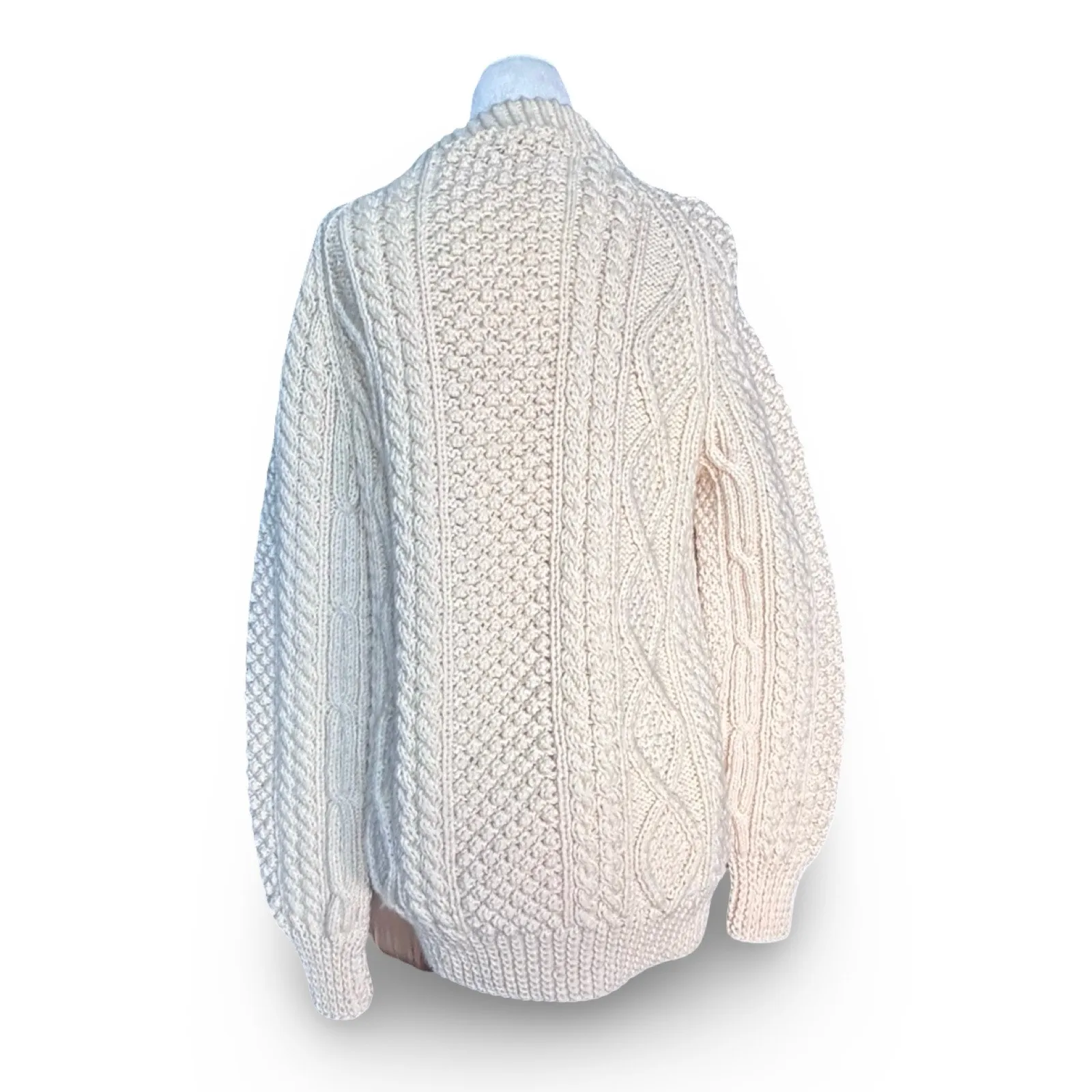 American Vintage Handknit Irish Fisherman Sweater Wool Aran Cable Cream Large Size M - Image 3
