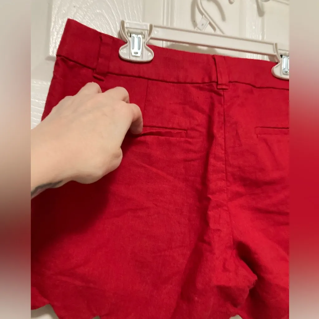 J. Crew Red Scalloped Hem Linen Blend Chino Shorts - Image 7