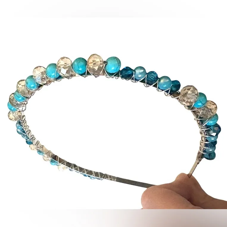 Silver Headband with Turquoise, Austrian Crystals and Electroplated Glass Beads Blue - Image 5