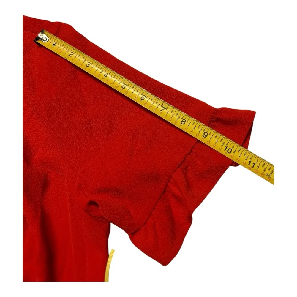 $139 CECE NEW Women’s Red Ruffled-Sleeve Cascading Belted Fit & Flare Dress 14 - Image 14