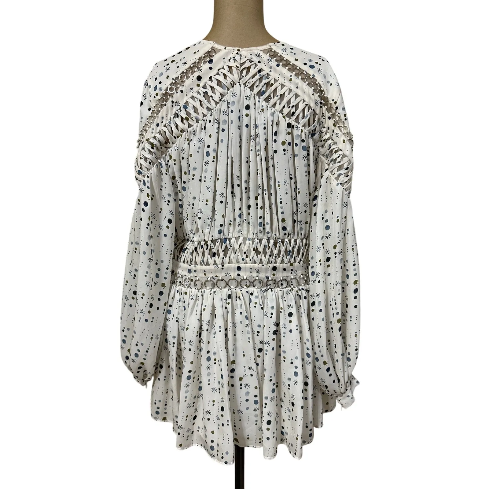 Acler Mini Dress Cream Eclipse V Neck Long Sleeve New Size 4 - Image 7