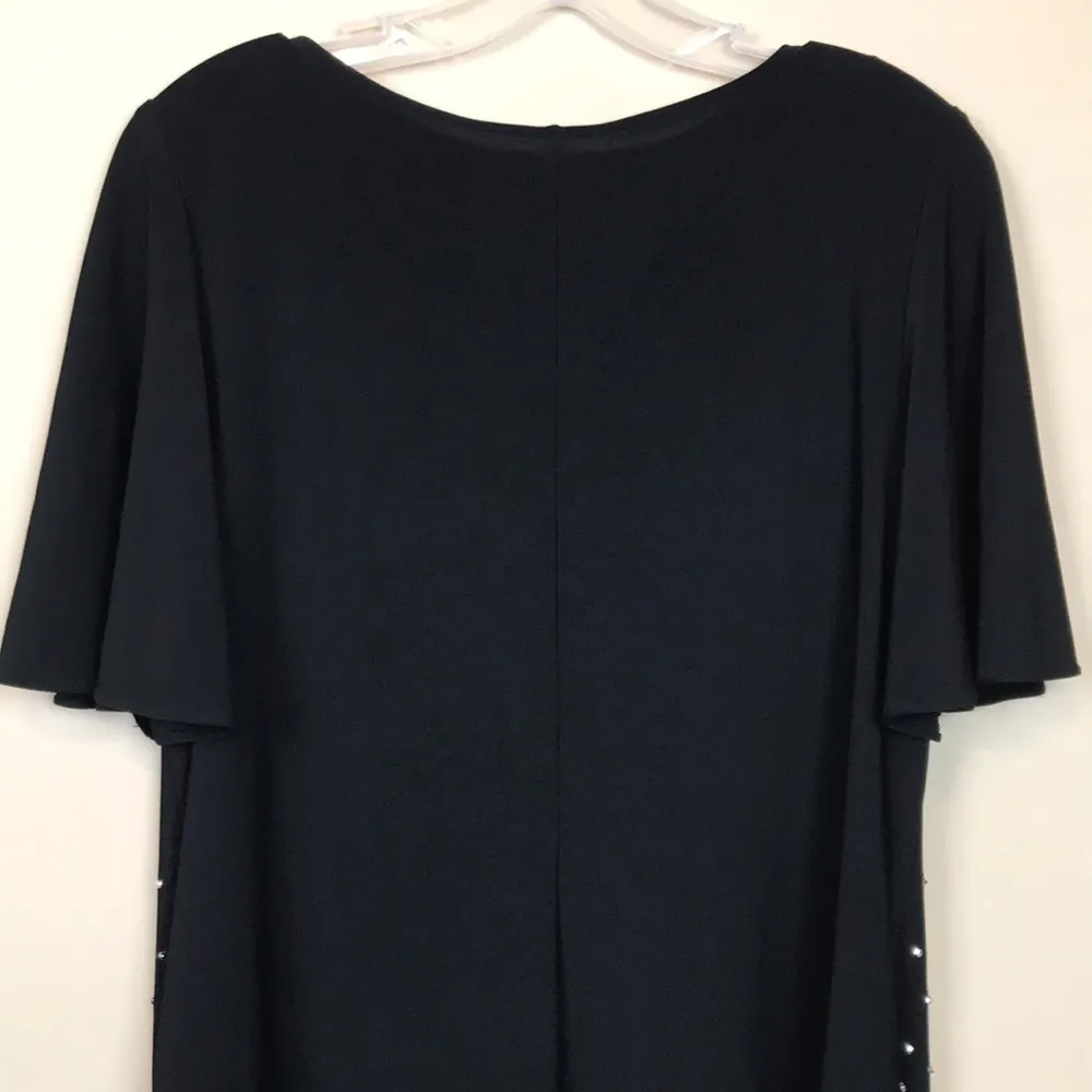 Roz & Ali Women’s Silver-Colored Studded Faux Pearls Sleeve Slit V-Neck Blouse - Image 6