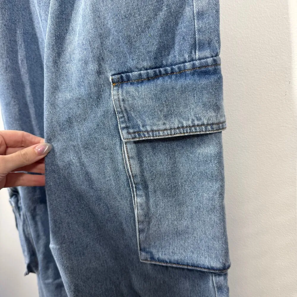 Blue Blush Jeans Women S Blue Cargo Wide Leg Stretch Waist Pocket Baggy Denim 90 - Image 8
