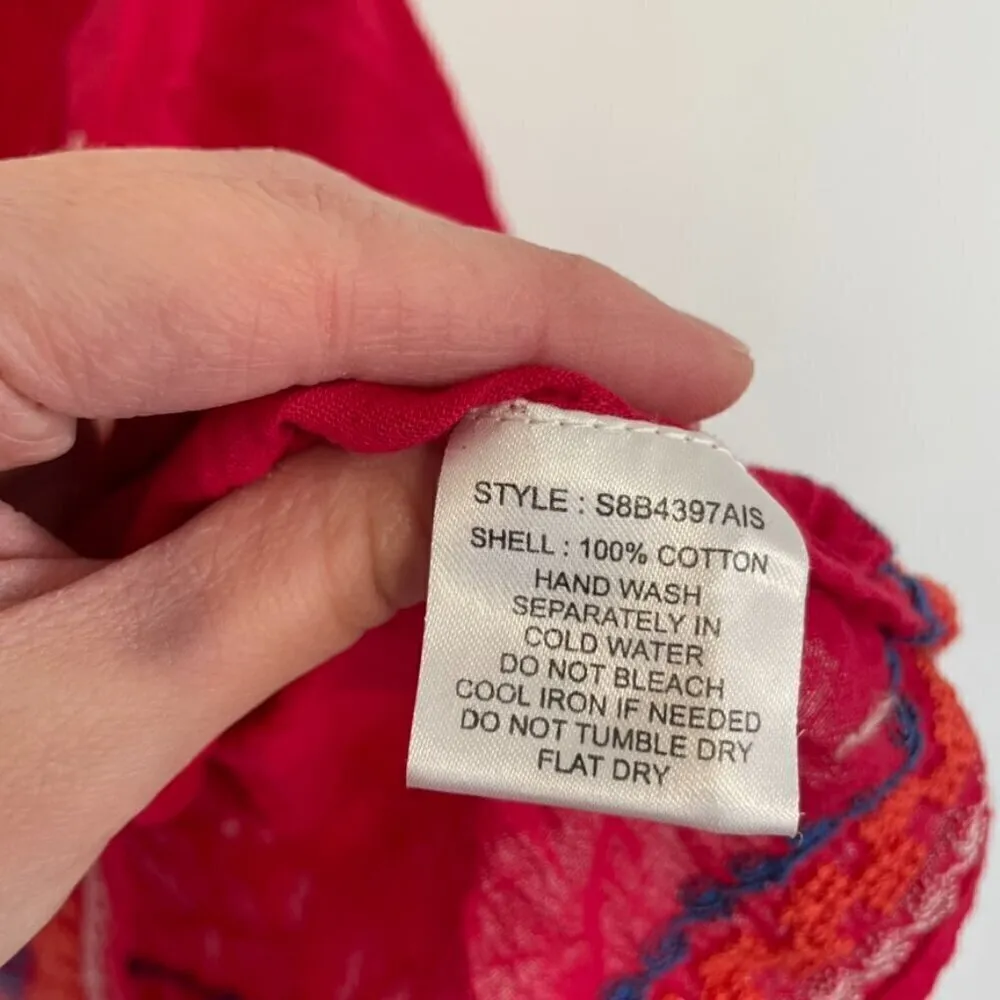 PARKER Beach Magenta Floral Embroidered Embroidery Cold Shoulder Cotton Blouse - Image 11