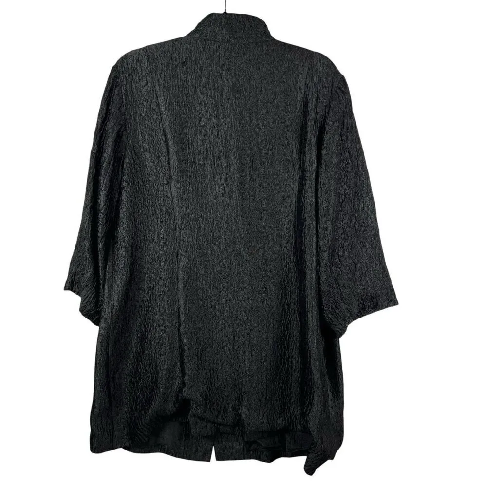 Eileen‎ Fisher Black Jacquard Silk Crinkle Jacket Blazer Women’s Size Large - Image 4