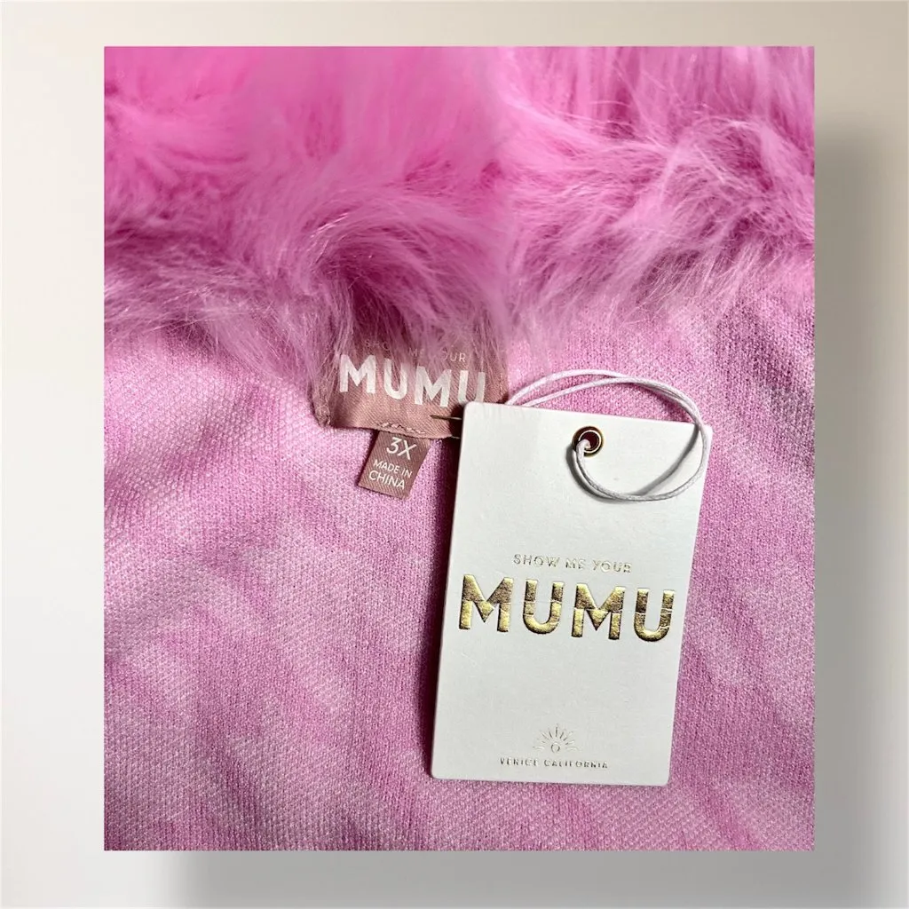 New Show Me Your MuMu Zermatt Zip Up Jacket‎ 3X Pink Houndstooth Faux Fur Y2K - Image 7