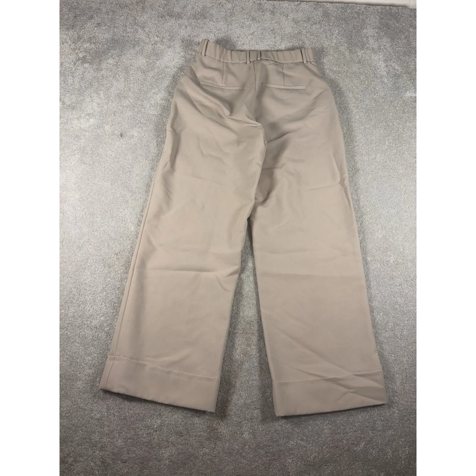 Abercrombie Sloane Wide Leg Trouser Pants Beige Cuffed Flat Front 30/10 - Image 6