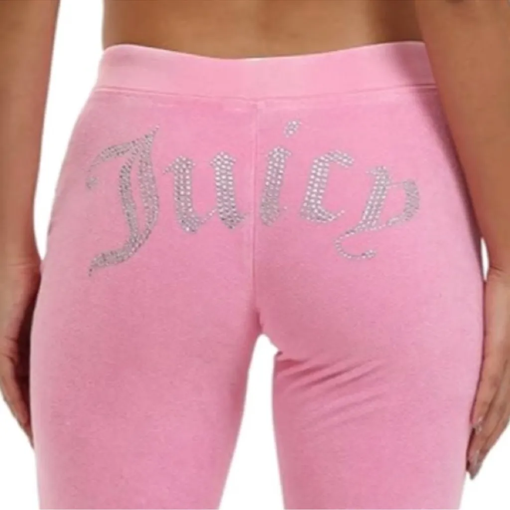 . 👑🩷JUICY COUTURE Pink Velvet Fleece Pants with Rhinestone Detail Y2K LARGE - Image 2