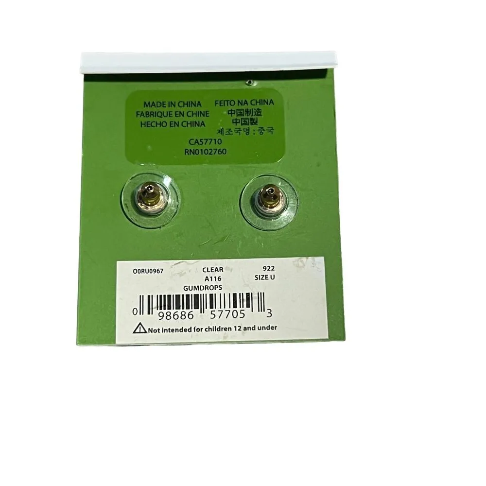 Kate Spade NY Stud Earrings Gold Tone Clear Gumdrops Round .5" New on Card - Image 3
