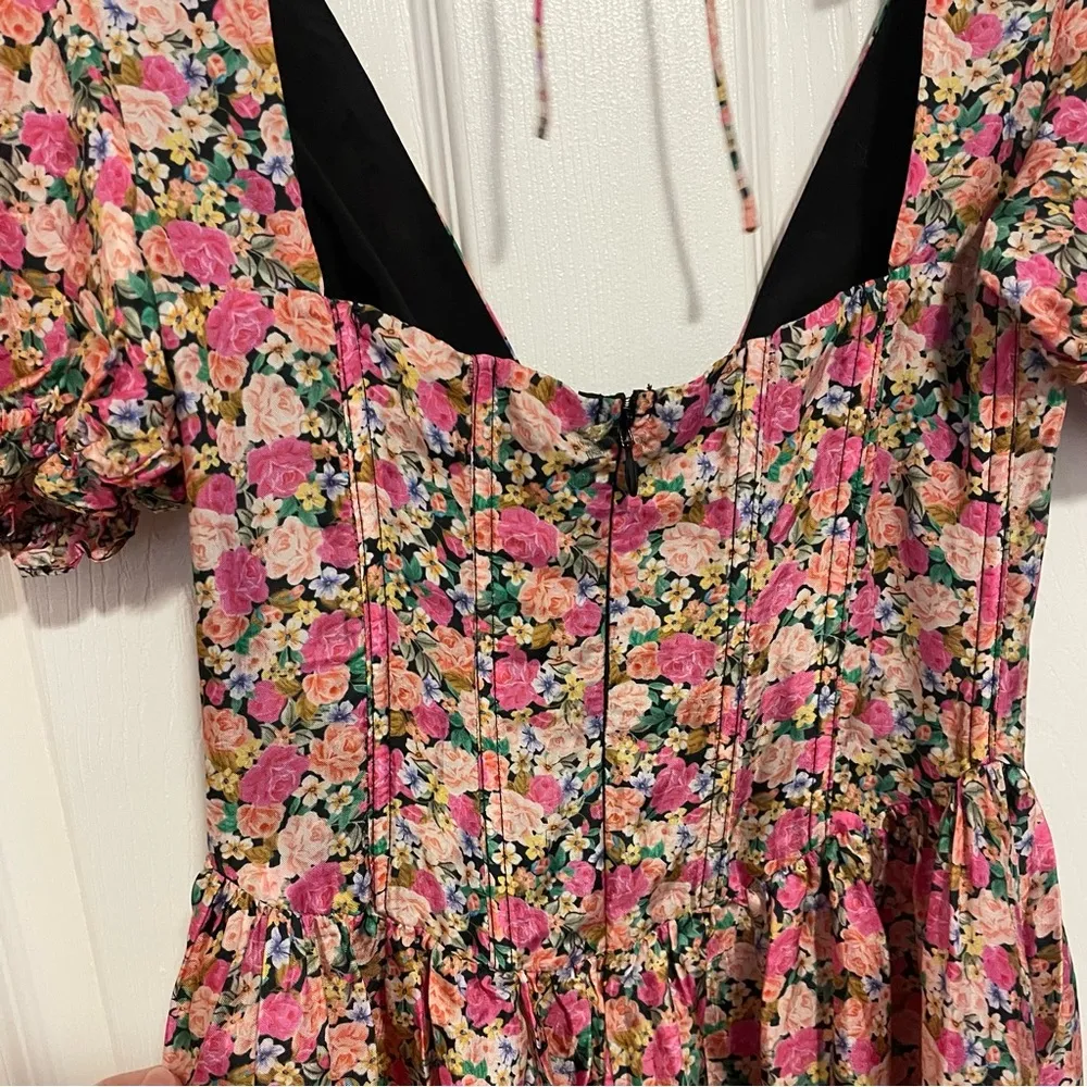 For Love & Lemons Paulina Mini Dress ASO Ariel Winter Pink Floral Puff Sleeve XS - Image 6