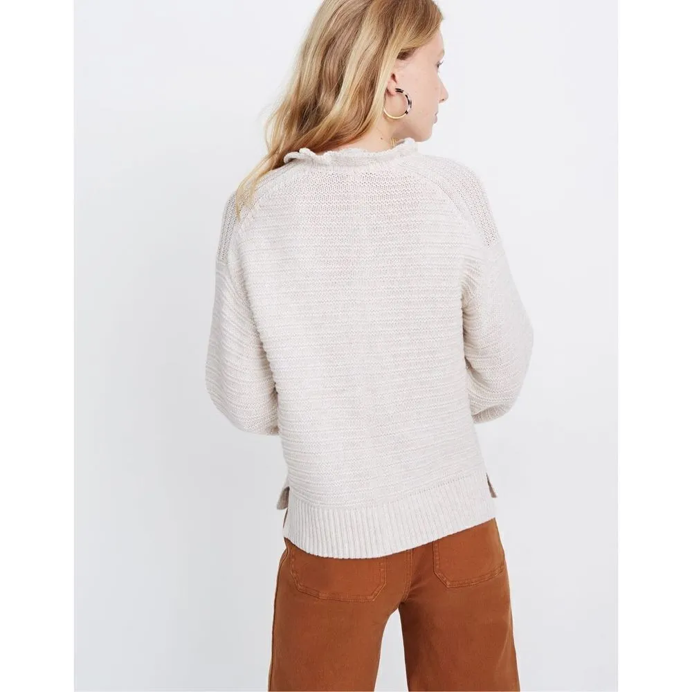 Madewell Ruffle-Neck Pullover Sweater in Cotton-Merino Yarn sz Small ivory - Image 3
