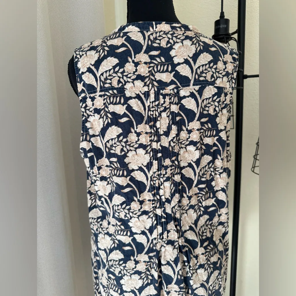 Faherty Isha Avignon Medow Print Linen Pocket Mini L Dress Natural Fairy Boho - Image 6