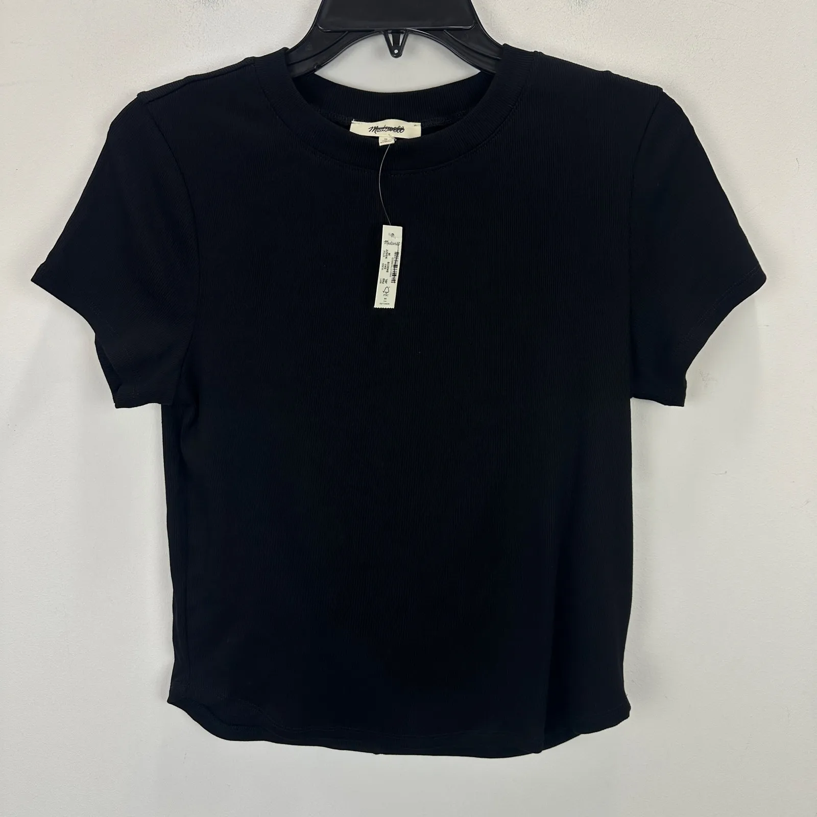 Madewell Regenerative Cotton Ribbed Crewneck Tee Shirt Jet Black Medium NWT - Image 6