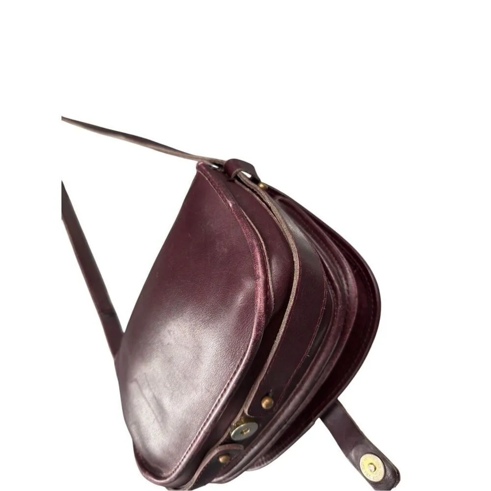 Leather Crossbody Bag Purse Vintage Style Buckle Flap Maroon Burgundy Red - Image 5