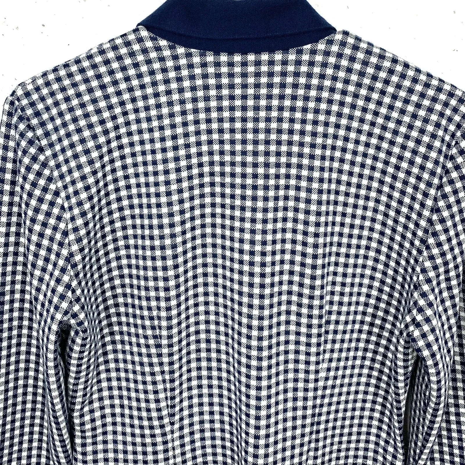 Vintage d'knits Womens Gingham Blazer 3 Button Navy White Notch Collar Medium Blue - Image 4