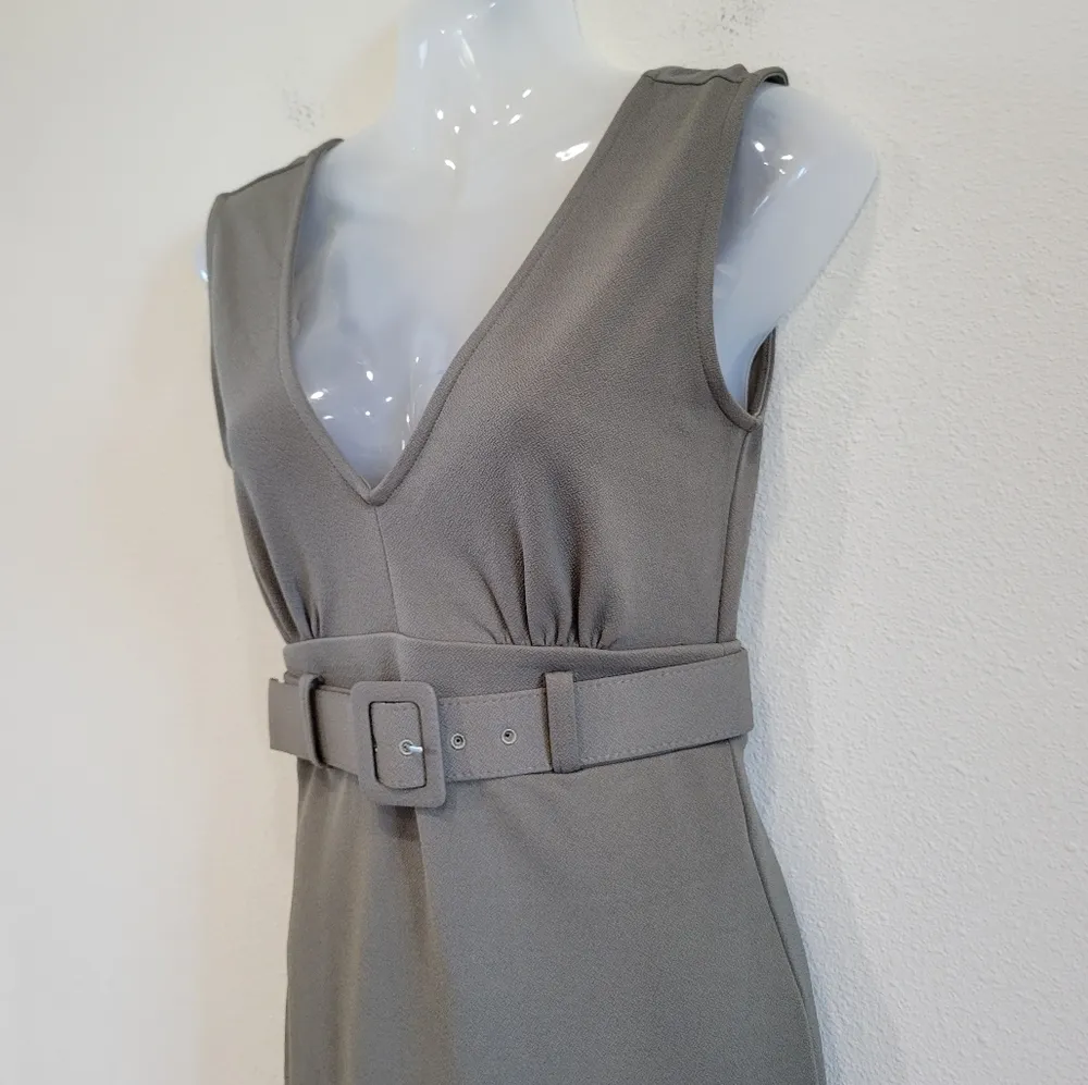 Bar III  Gray V-neck Sleeveless Belted Sheath Pencil Dress Office Work Size XS - Image 3