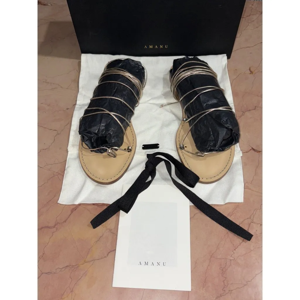 Amanu Serengeti Sandals in Champagne 39 US 9 With Box Womens Flats Tan Size 8 - Image 5